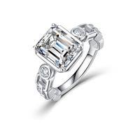 ZUOHUI Anillo de moissanita de Talla Esmeralda de Plata S925, diseño de eslabón de Cadena de 4,3 Quilates, Anillos apilables de Solitario de Compromiso for Mujer(Silver,5)