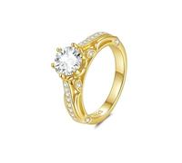 ZUOHUI Anillo de moissanita for Mujer en Plata de Ley 925, con halo de 4,0 mm, apilable.(Gold Moissanite,5)