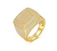 ZUOHUI Anillo de moissanita geométrico Cuadrado de Plata esterlina for Hombre y Mujer, Unisex, apilable, con halo Completo, Regalo en Color DE.(Gold Zircon,11)