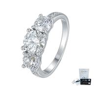 ZUOHUI Anillo de moissanita Redondo de Plata de Ley 925 for Mujer, Banda apilable de trilogía de Tres Piedras(Silver-Plated Copper,8)