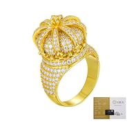 ZUOHUI Anillo de moissanita Redondo de Plata de Ley 925 for Mujer, Corona de Reina, Hip Hop, 4 Quilates, Color D, VVS, Banda de eternidad for Regalo de Promesa de Aniversario(Gold,5)