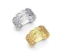 ZUOHUI Anillo de Mujer de Plata de Ley S925, Banda geométrica de Encaje Vintage francés, Anillo de Boda o Aniversario apilable de 8,7 mm, hipoalergénico(Gold+Silver,6)