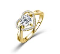 ZUOHUI Anillo de Plata de Ley Moissanite for Mujer, corazón Entrecruzado, apilable, Compromiso, Boda, Aniversario, Anillo de Promesa S925(Gold,9)
