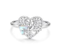 ZUOHUI Anillo de plata de ley S925 con diseño de amor y árbol de la vida y piedra lunar. Banda abierta ajustable for mujer. Joya bohemia apilable for uso diario y celebraciones.