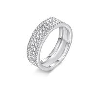 ZUOHUI Anillo entrelazado en el tiempo: diseño de cadena vintage de plata de ley S925, moissanita redonda con corazones y flechas en color DE, banda ancha geométrica unisex for bodas, aniversarios y u