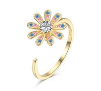 ZUOHUI Anillo Giratorio de Girasol de Plata S925 for Mujer: Banda Ajustable for aliviar el estrés con circonita 5A, joyería Floral apilable, Estilo Dulce(Gold)