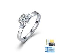 ZUOHUI Anillo Tres Piedras Moissanita 1.6ct 925 Plata for Mujeres | Redondo VVS1 hipoalergénico Cumpleaños aniversario San Valentín Navidad sin níquel caja regalo con certificado GRA