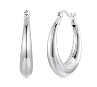 ZUOHUI Aros minimalistas de plata de ley 925 con acabado pulido y cierre de palanca - Aros geométricos for dormir for mujer | Uso diario y de oficina(L)