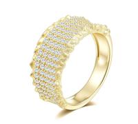 ZUOHUI Banda de eternidad Ancha cepillada con pavé Completo de moissanita de Corte Redondo de Plata de Ley 925 for Mujer(Gold,8)