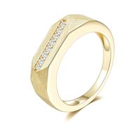 ZUOHUI Banda de eternidad apilable cepillada geométrica de moissanita de Corte Redondo de Plata de Ley 925 for Mujer(Gold,9)