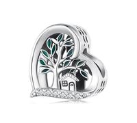 ZUOHUI Charm de árbol genealógico de corazón - Cuenta de cobre chapada en platino for pulseras, collares y llaveros de bricolaje | Orificio de 4,5 mm compatible con Pandora, Biagi, Troll