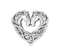 ZUOHUI Charm de Caballos Celtas Gemelos S925 | Plata de ley oxidada | Compatible con pulseras Pandora | Regalo espiritual for mujer y hermana (1 cm)