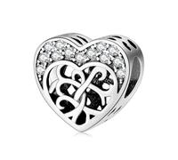 ZUOHUI Charm de corazón calado en plata de ley S925 | Compatible con pulseras Pandora | Joyería DIY y regalo romántico for mujer y hermana(PC0445)
