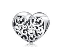 ZUOHUI Charm de corazón calado en plata de ley S925 | Compatible con pulseras Pandora | Joyería DIY y regalo romántico for mujer y hermana(PC0151)