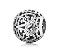 ZUOHUI Charm de corazón calado en plata de ley S925 | Compatible con pulseras Pandora | Joyería DIY y regalo romántico for mujer y hermana(PC0208)
