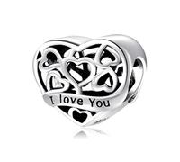 ZUOHUI Charm de corazón calado en plata de ley S925 | Compatible con pulseras Pandora | Joyería DIY y regalo romántico for mujer y hermana(PC0140)