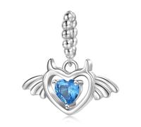 ZUOHUI Charm de corazón de cuerno de diablo en plata de ley 925 con circonita azul - Accesorio gótico DIY for pulseras y collares | Regalos únicos for mujer, hermana, novia (cumpleaños, San Valentín)