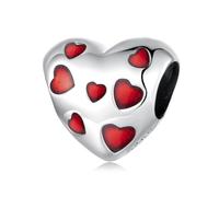 ZUOHUI Charm de corazón rojo de plata de ley 925 con vibrante revestimiento de epoxi - Cuenta romántica DIY for pulseras y collares | Regalos dulces for mujer, novia, hermana (San Valentín, cumpleaños