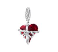 ZUOHUI Charm de corazón rojo de plata de ley S925 for caja de regalo - Regalo romántico for ella, esposa o madre. Agujero de 4,5 mm. Compatible con pulseras Pandora.