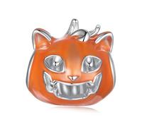 ZUOHUI Charm de Halloween de calabaza, gato y pan en plata de ley S925 con esmalte que brilla en la oscuridad, compatible con pulseras y collares Pandora, Biagi, Troll y Chamilia
