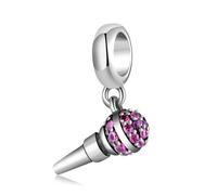 ZUOHUI Charm de micrófono de plata de ley 925 con pavé de circonitas | Se adapta a la pulsera Pandora | Joyería de bricolaje | Regalo de profesor de música(PD0119)