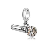 ZUOHUI Charm de micrófono de plata de ley 925 con pavé de circonitas | Se adapta a la pulsera Pandora | Joyería de bricolaje | Regalo de profesor de música(PD0507)
