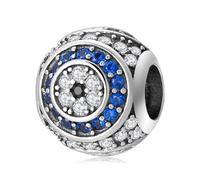 ZUOHUI Charm de ojo malvado de plata de ley S925 con circonita azul | Compatible con pulseras Pandora | Joya DIY y regalo de protección for mujer y hermana (1,0 cm)(PC0222)