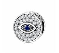 ZUOHUI Charm de ojo malvado de plata de ley S925 con circonita azul | Compatible con pulseras Pandora | Joya DIY y regalo de protección for mujer y hermana (1,0 cm)(PC0572)