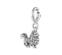 ZUOHUI Charm de perro Pomerania en plata de ley S925. Compatible con pulseras Pandora, Biagi, Troll y Chamilia. Un bonito regalo de joyería DIY for cumpleaños, Navidad y amantes de las mascotas.