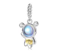 ZUOHUI Colgante de astronauta en plata de ley 925 con piedra lunar y revestimiento de epoxi. Cuenta espacial for pulseras. Regalos únicos for mujeres, hermanas e hijas (cumpleaños, San Valentín).