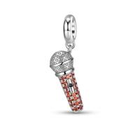 ZUOHUI Colgante de micrófono de plata de ley 925 con pavé de circonitas | Se adapta a la pulsera Pandora | Joyería de bricolaje | Regalo for cantantes(C)