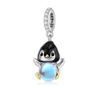 ZUOHUI Colgante de pingüino con incrustaciones de piedra lunar sintética for mujer, de plata de ley 925, for pulsera Pandora, fabricación de joyas DIY.