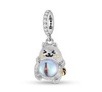 ZUOHUI Colgante de plata de ley 925 con piedra lunar y diseño de gato arenado for pulsera Pandora.
