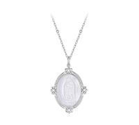 ZUOHUI Collar con colgante de la Virgen María para mujer, plata de ley 925, con concha blanca, hipoalergénico, estilo vintage, regalo religioso para Navidad o cumpleaños