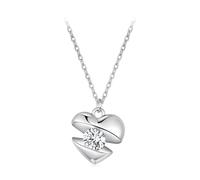 ZUOHUI Collar con corazón de circonita para mujer, plata de ley 925, hipoalergénico, cadena tipo «Flash O», romántico, ideal para combinar, regalo para ella, novia o esposa