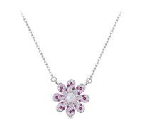 ZUOHUI Collar de ópalo de margarita rosa for mujer, colgante floral de plata de ley 925, cadena O hipoalergénica, regalo de capas ajustables for su cumpleaños, San Valentín, Navidad, novia
