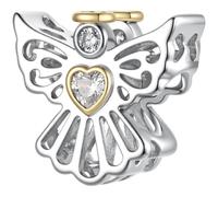 ZUOHUI Cuenta Charm Ángel Chapado en Cobre for Pandora DIY | Colgante Corazón Abierto Platino compatible con Troll Biagi Chamilia Pulsera Guarda Suministros Joyería Regalo for Ella