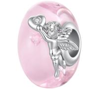ZUOHUI Cuenta Charm Corazón Ángel chapado en cobre for Pandora DIY | Colgante Vidrio Rosa platino compatible con Troll Biagi Chamilia Pulsera Guarda Cuenta Suministros Joyería Regalo for Ella