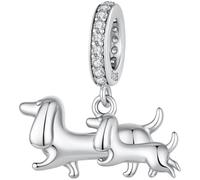 ZUOHUI Cuenta Charm Perro Salchicha Madre Bebé 925 Plata for Pandora | Colgante Esterlina pulido compatible con Troll Biagi Chamilia Pulsera Regalo Familia Mascota DIY Joyería for Ella Cumpleaños