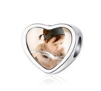 ZUOHUI Cuenta personalizada con foto de corazón de plata de ley S925 | Regalo personalizado de San Valentín for ella | Compatible con pulseras Pandora (4,5 mm)