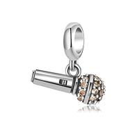ZUOHUI Cuentas de plata de ley 925 para mujer, micrófono con incrustaciones de circonita, colgante hecho a mano para bricolaje, regalo para mujer y niña para Pandora/Troll/Chamilia Charm Bracelet