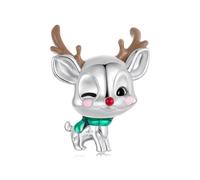 ZUOHUI Dije de alce navideño en plata de ley S925 for mujer, compatible con pulseras y collares Pandora, Biagi, Troll y Chamilia.