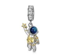 ZUOHUI Dije de astronauta de plata de ley 925 | Cazador de estrellas | Se adapta a la pulsera Pandora | Joyería de bricolaje | Regalo romántico for ella