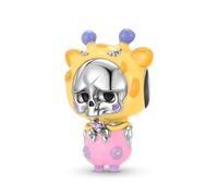 ZUOHUI Dije de calavera de jirafa bebé en plata de ley S925 - Arte de resina con goteo, joyería DIY, regalo for mujeres, madres y hermanas (17,2 mm x 12,3 mm, 3,1 g)