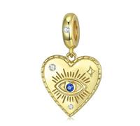 ZUOHUI Dije de corazón de mal de ojo de plata de ley 925 | Chapado en oro | Se adapta a la pulsera Pandora | Joyería de bricolaje | Regalo madre hija
