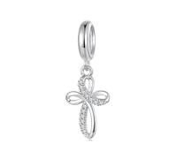 ZUOHUI Dije de cruz de plata de ley S925 con cristales brillantes - Cuentas for hacer tú mismo for mujer, compatible con pulseras Pandora, regalo de cumpleaños y Día de la Madre (2,4 x 0,95 cm)