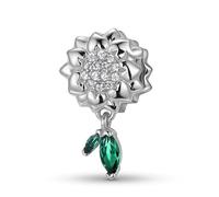 ZUOHUI Dije de girasol de plata de ley 925 | Acabado oxidado | Se adapta a Pandora | Joyería de bricolaje | Regalo madre hija