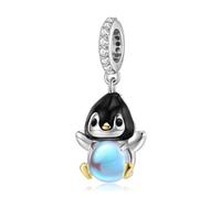 ZUOHUI Dije de piedra lunar de pingüino de plata de ley 925 | Se adapta a la pulsera Pandora | Cuentas de animales lindos | Fabricación de joyas de bricolaje | Regalo for mujer