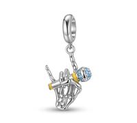 ZUOHUI Dije de plata de ley S925 con forma de micrófono, calavera, mano y pan for mujer, compatible con pulseras y collares Pandora, Biagi, Troll y Chamilia. Fabricación de joyas DIY.