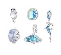 ZUOHUI Dije de plata de ley S925 con motivos marinos para mujer: para crear joyas DIY; con motivos de la vida marina para pulseras compatibles con Pandora(5pcs)